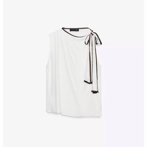 Elegant White Sleeveless Top with Black Trim